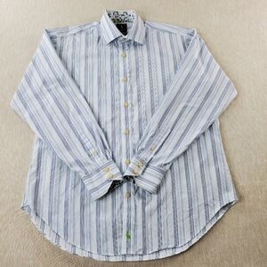 TAILORBYRD Men's Large Long Sleeve Button Down Dress Shirt Blue & White Stripe